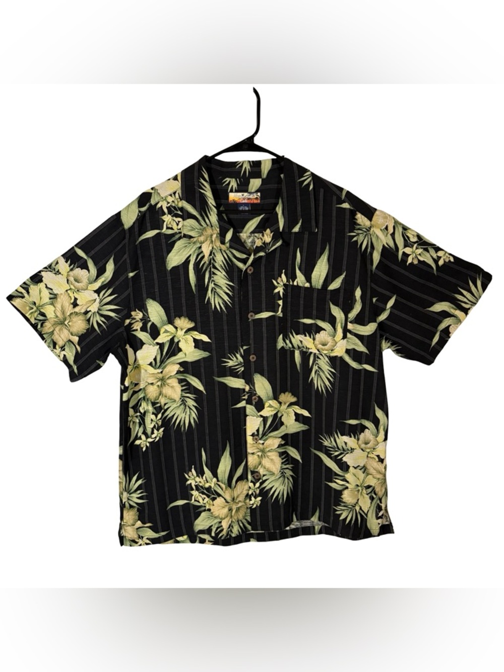 Vintage Havana Jack’s Cafe Silk Hawaiian Shirt Floral Black Mens L Camp